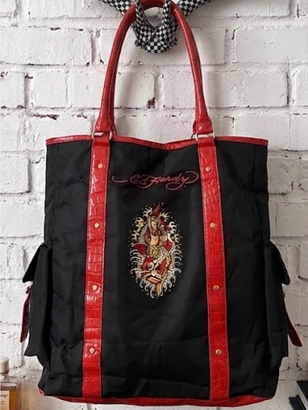 Ed Hardy Black Tote with Red Trim and Tattoo mermaid y2k perfection